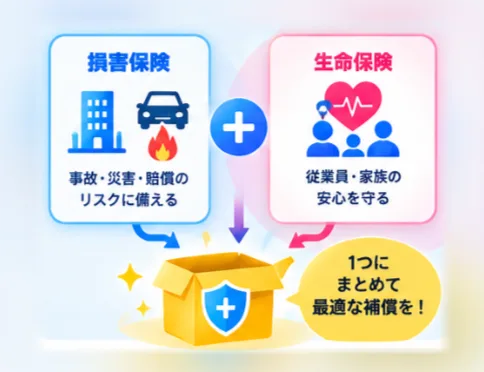 損害保険と生命保険を組み合わせて設計するイラスト